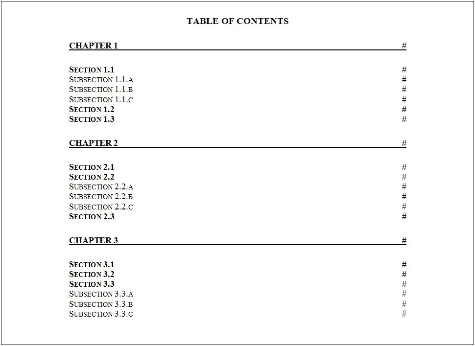 Free Blank Table Of Contents Template