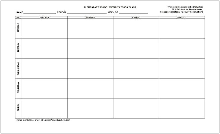 Free Blank Weekly Lesson Plan Template Pdf