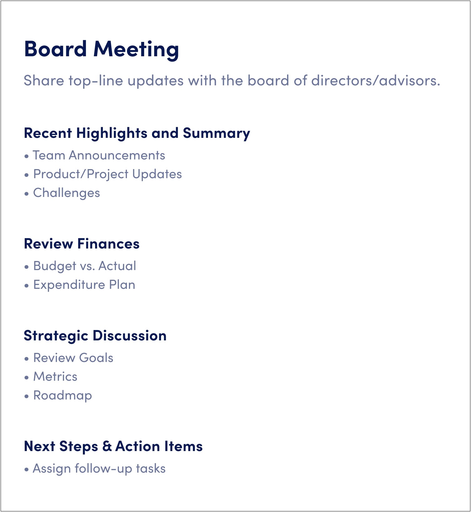 Free Board Of Directors Meeting Agenda Template