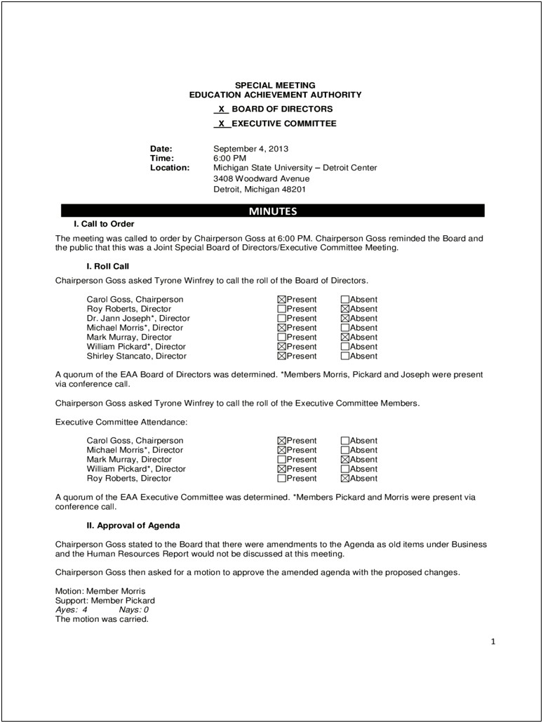 Free Board Of Directors Minutes Template
