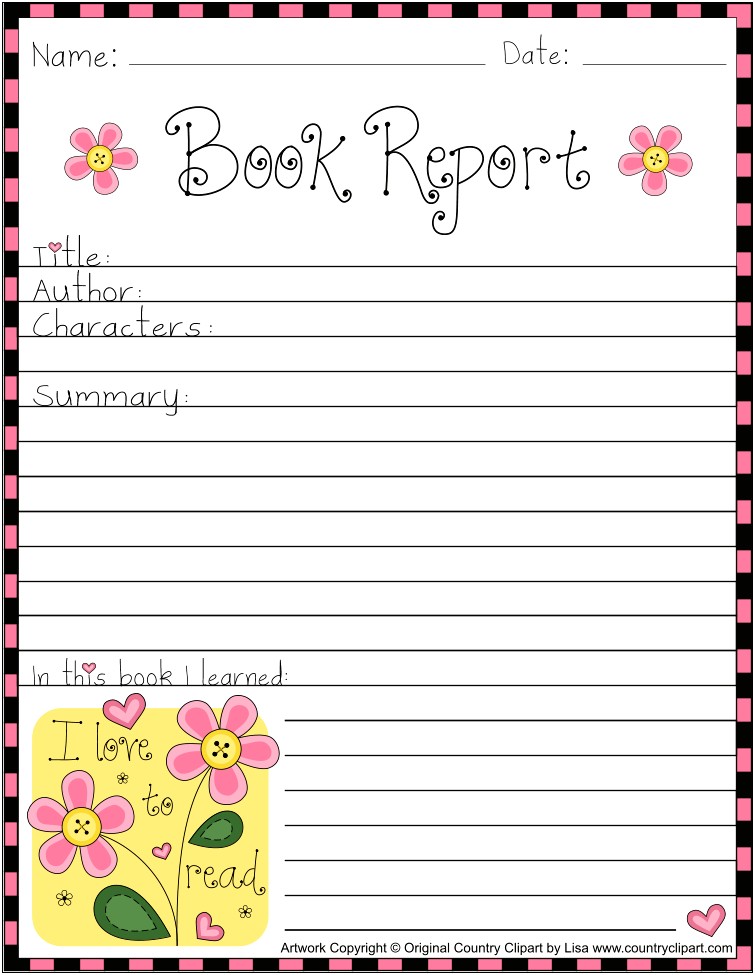 Free Book Review Template For First Grade