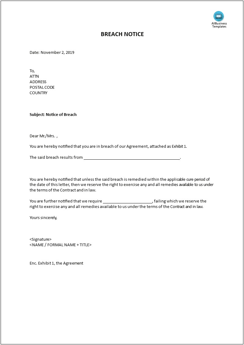 Free Breach Of Contract Letter Template Uk