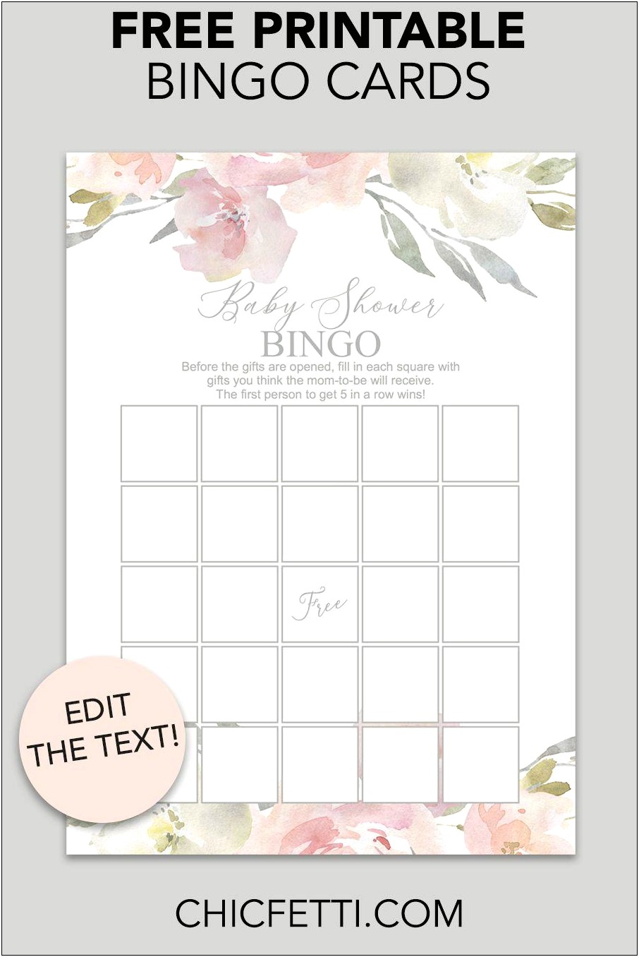 Free Bridal Shower Gift Bingo Template