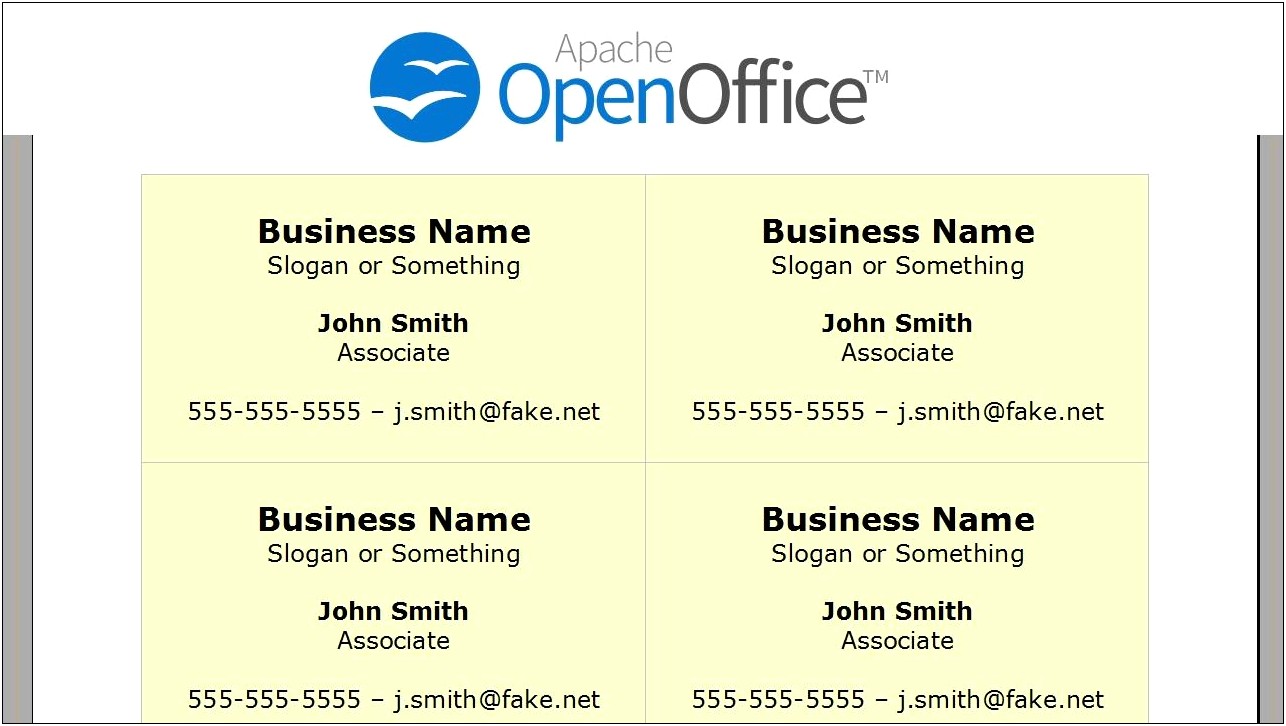 Free Business Card Template For Openoffice