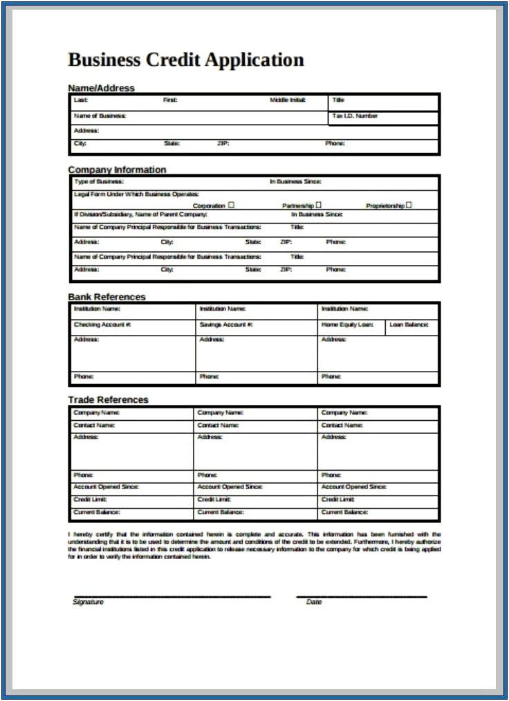 Free Business Credit Application Template Pdf