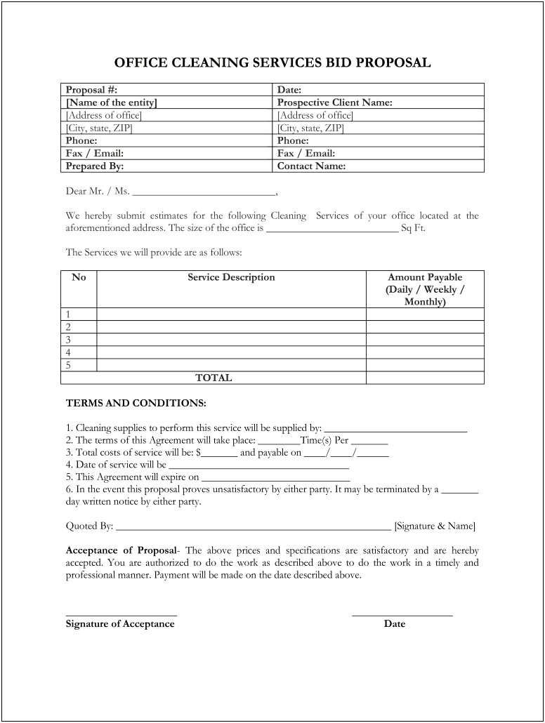 Free Business Proposal Template For Cleaning Services