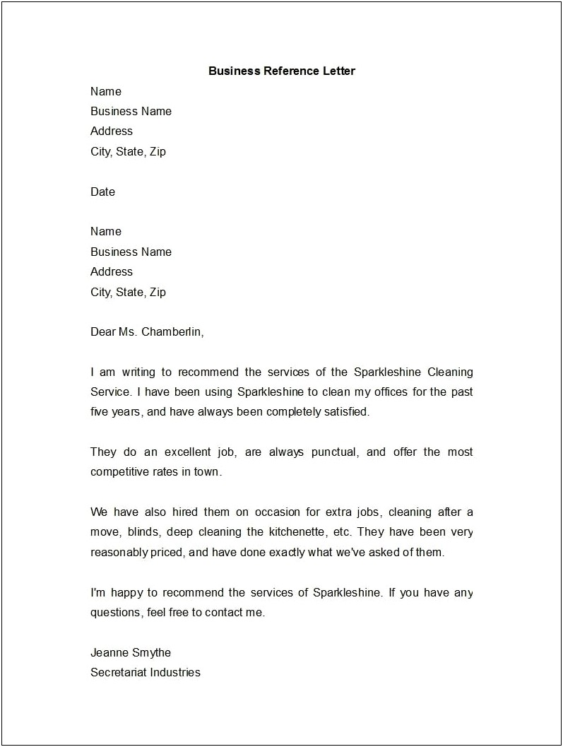 Free Business Trade Reference Letter Template