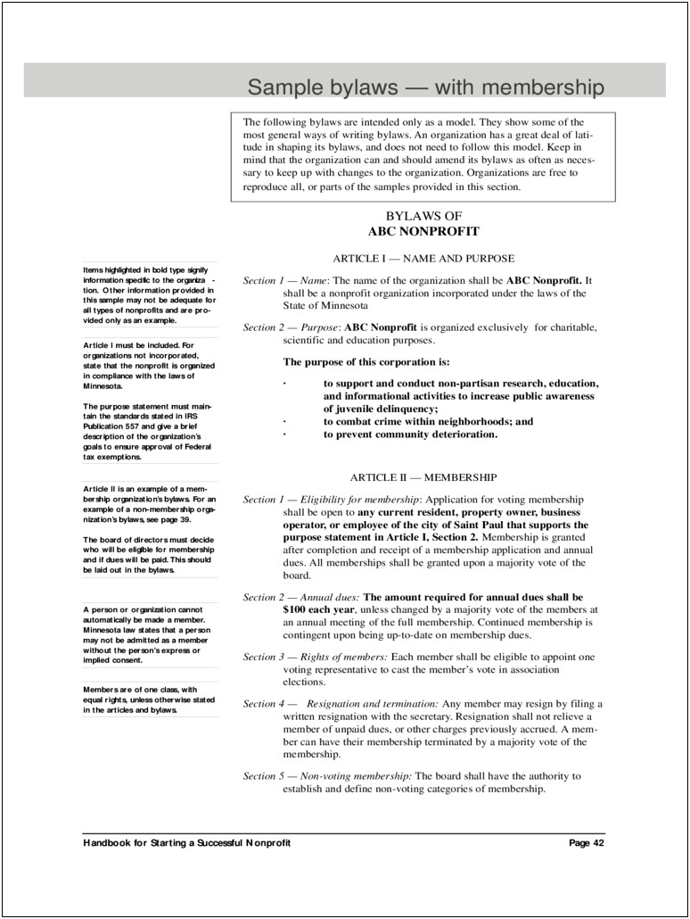 Free Bylaws Template For Profit Organization