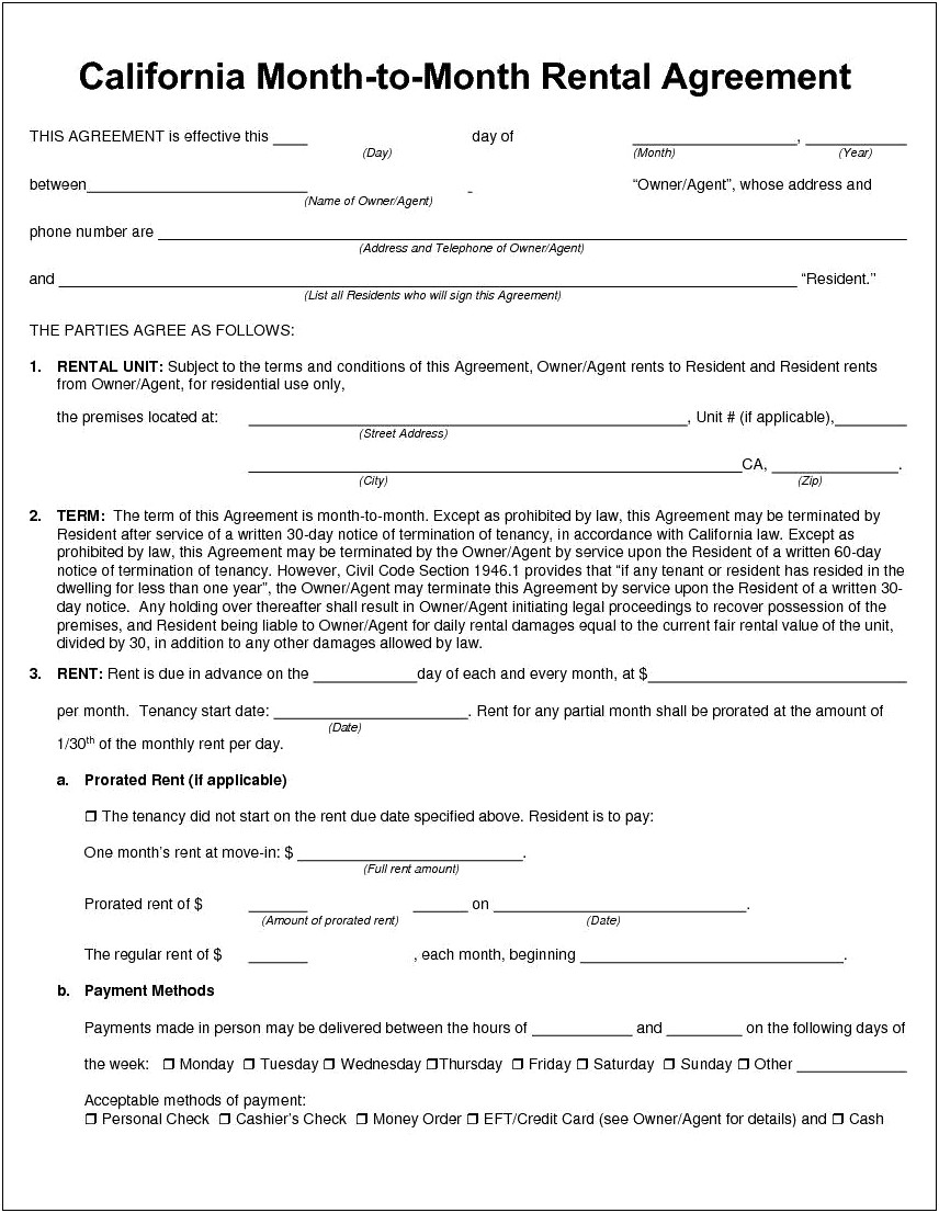 Free Ca Residential Lease Agreement Template