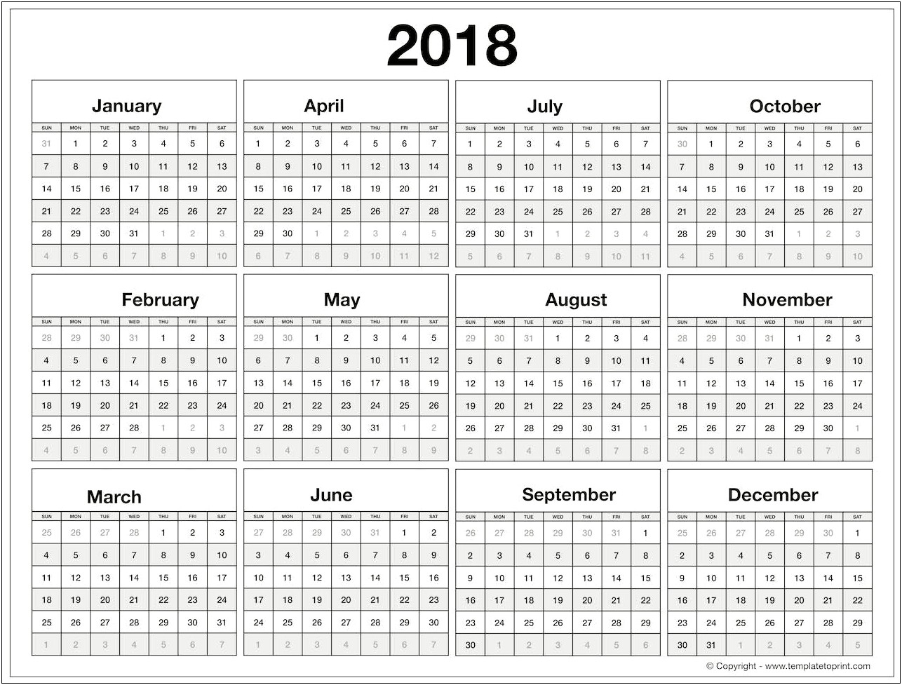 Free Calendar 2018 Template With Holidays