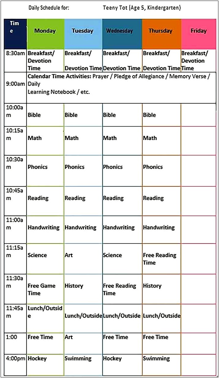 Free Calendar And Homeschool Schedule Templates