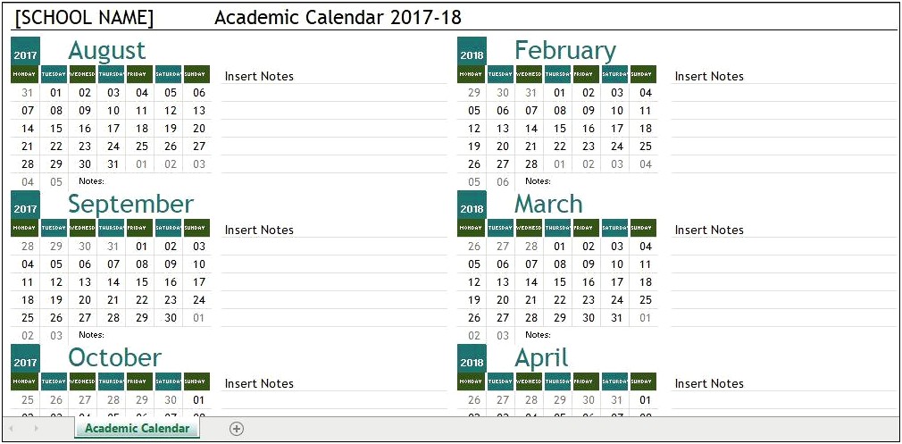 Free Calendar Template 2017 2018 School Year