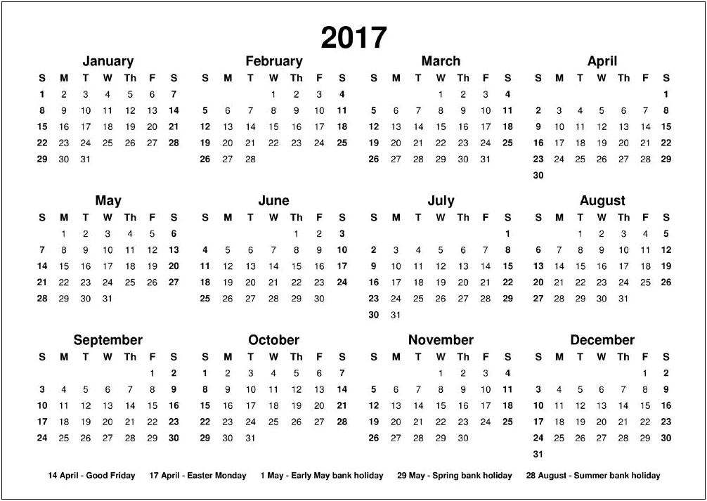 Free Calendar Template 2017 With Holidays
