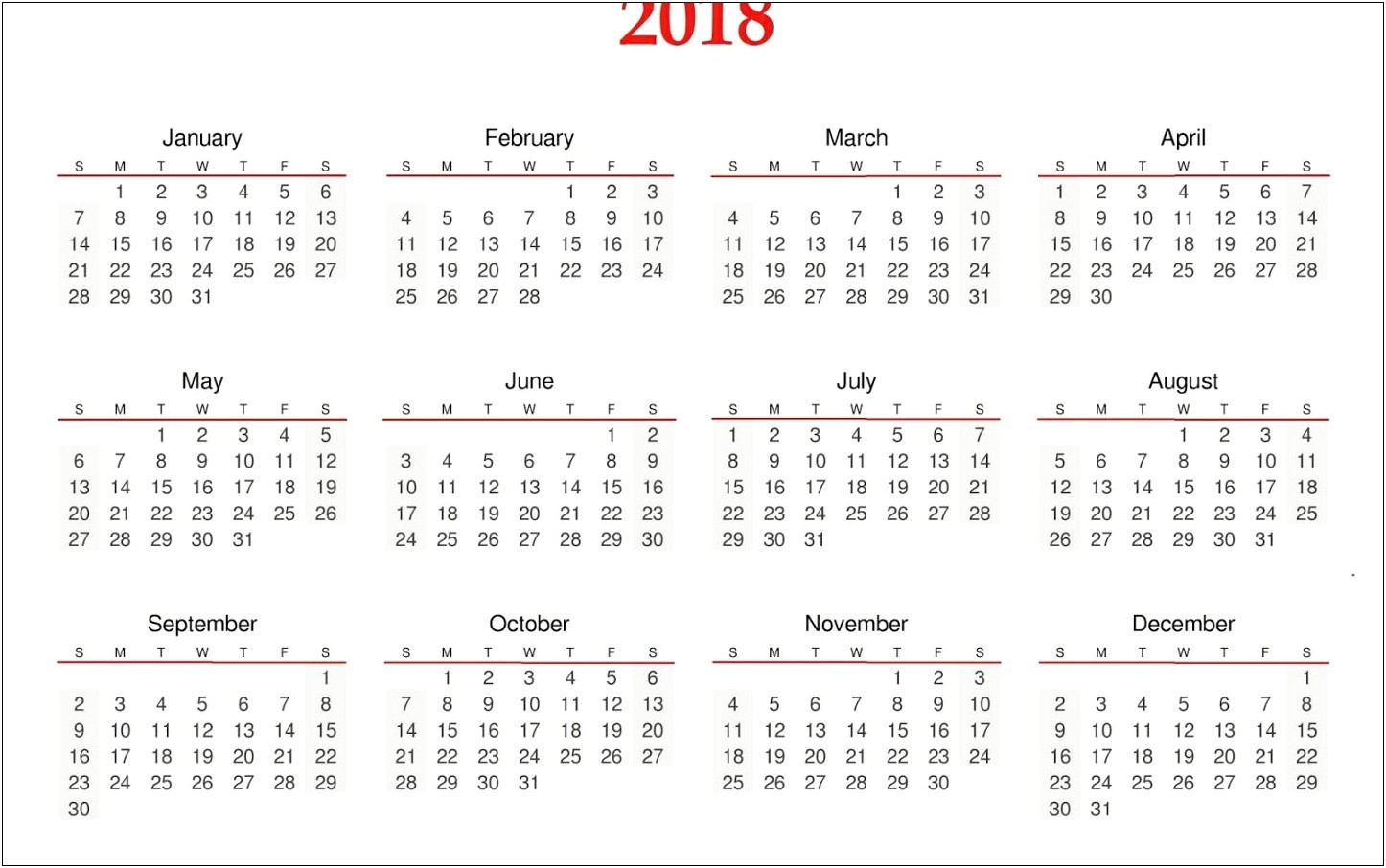 Free Calendar Template 2018 Without Downloading