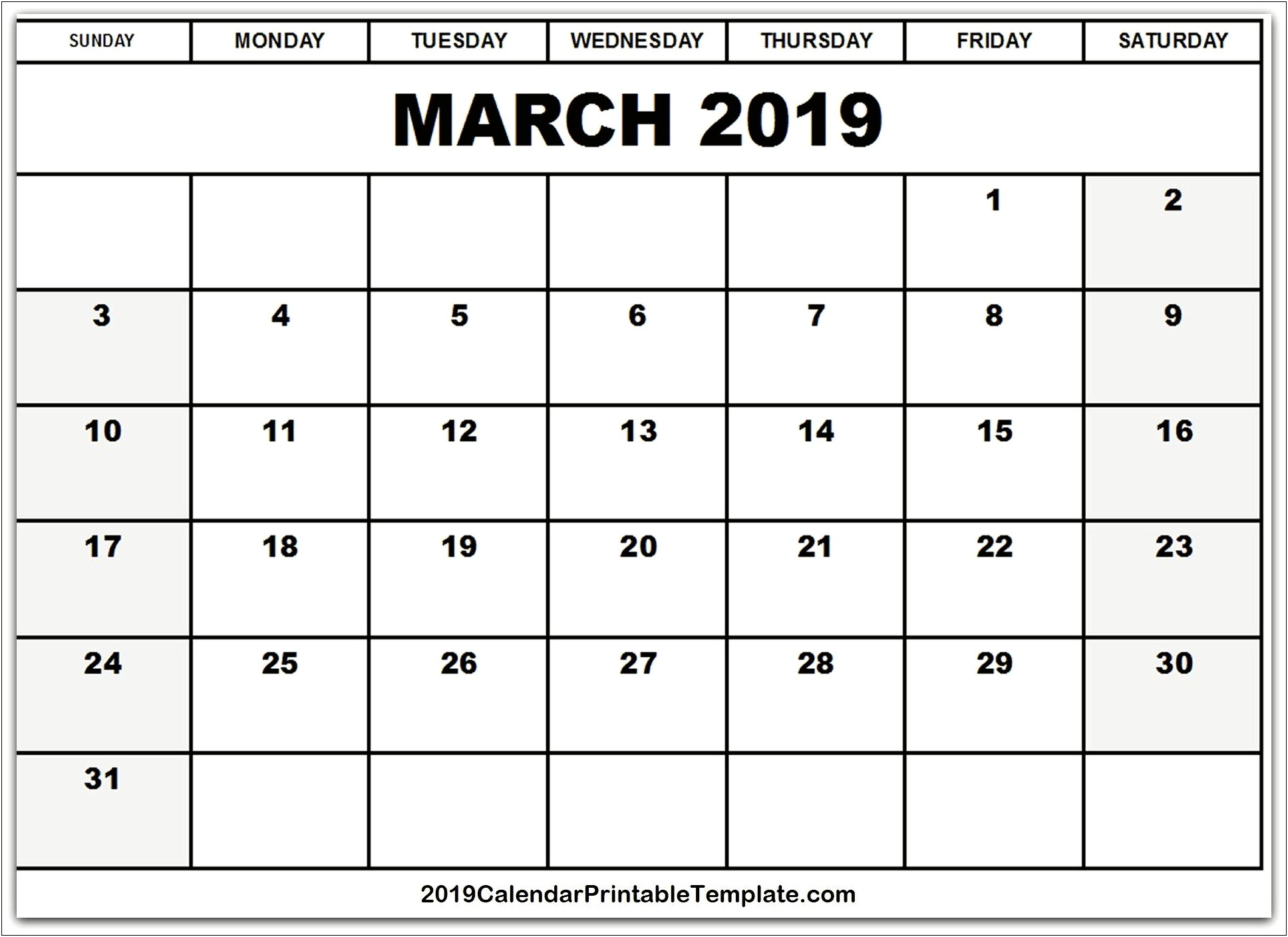 Free Calendar Template 2019 For Mac