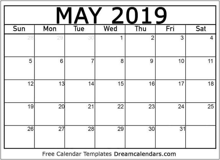 Free Calendar Template For May 2019