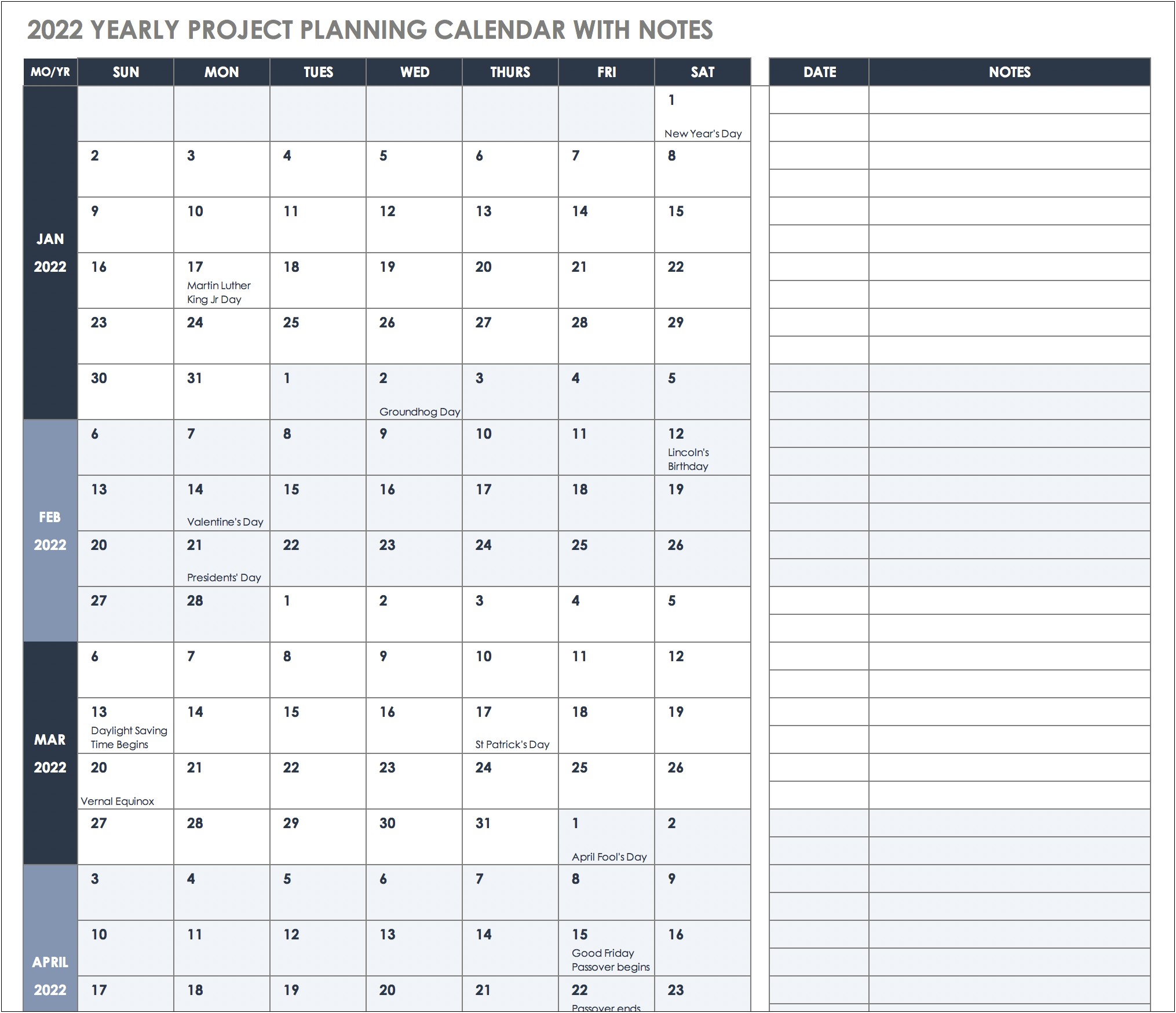Free Calendar Template For Project Planning