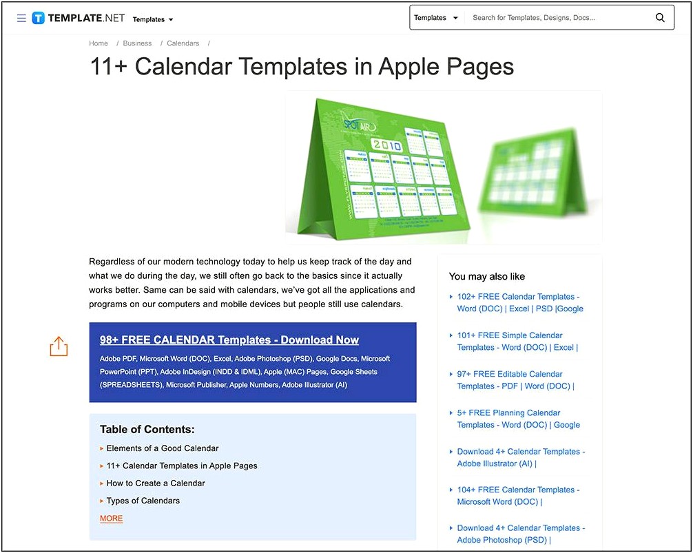 Free Calendar Template For Word 2010