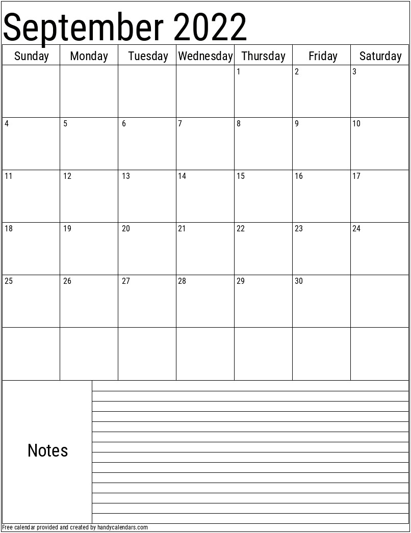 Free Calendar Template With Notes Section