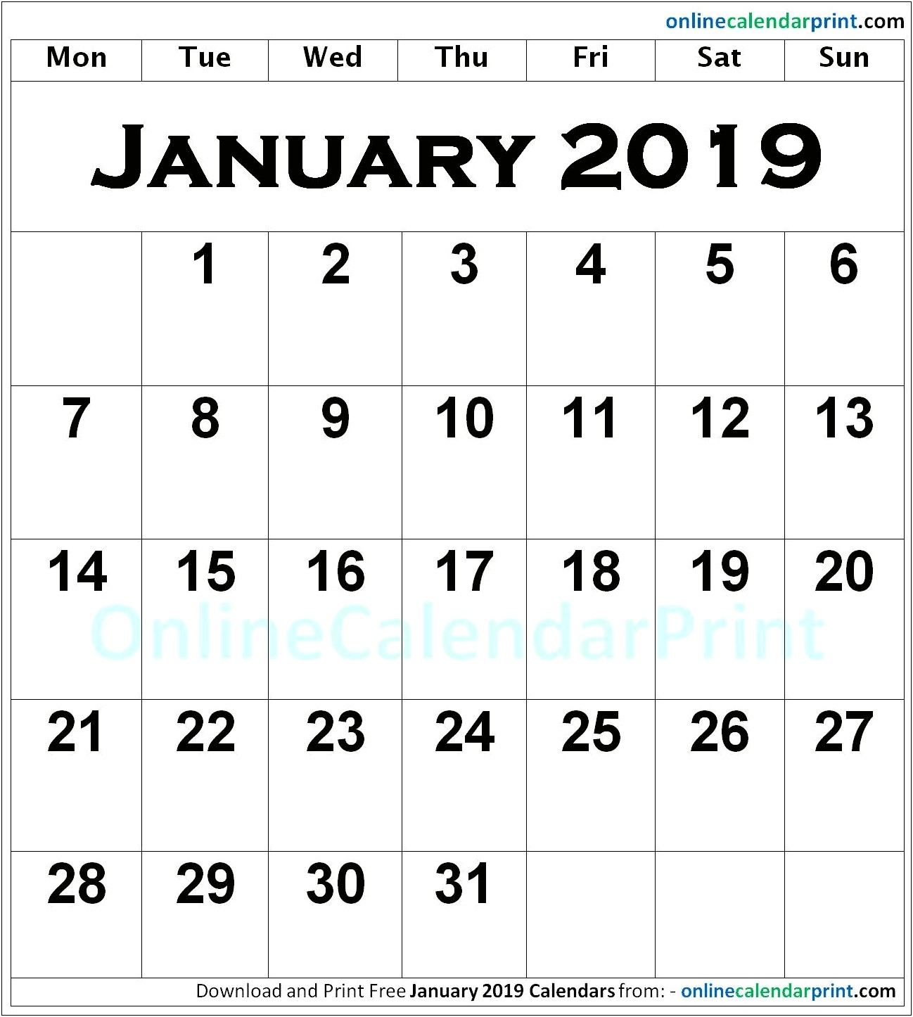 Free Calendar Templates 2019 Monthly Portrait
