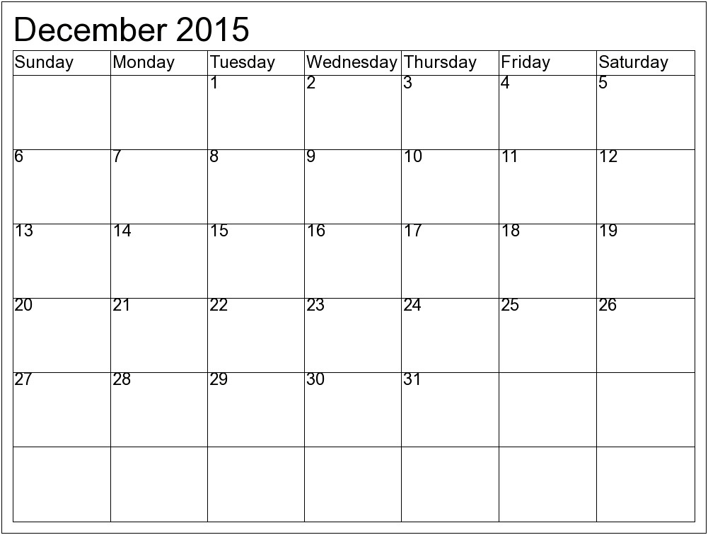 Free Calendar Templates For December 2015