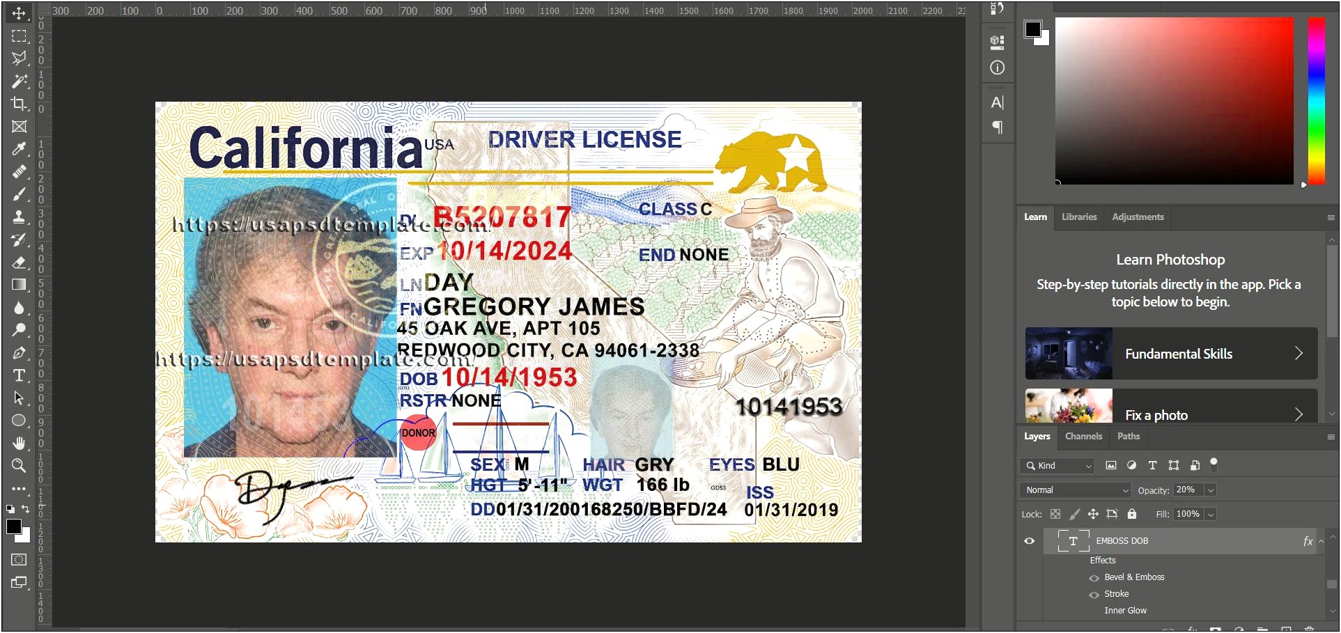 Free Psd Templates Usa Driver License - Templates : Resume Designs # ...