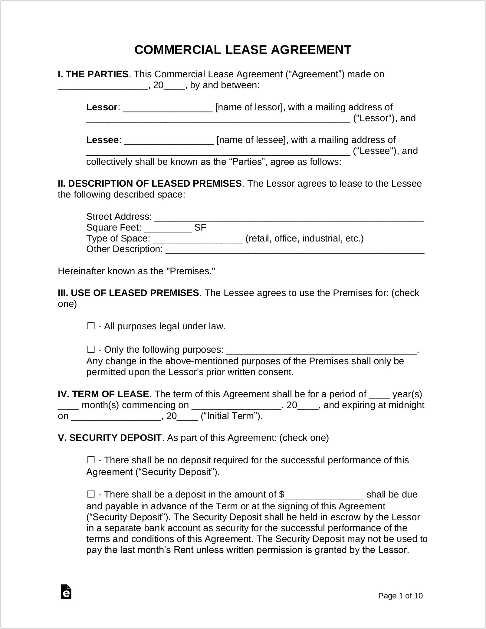 Free California Standard Residential Lease Agreement Template Eforms