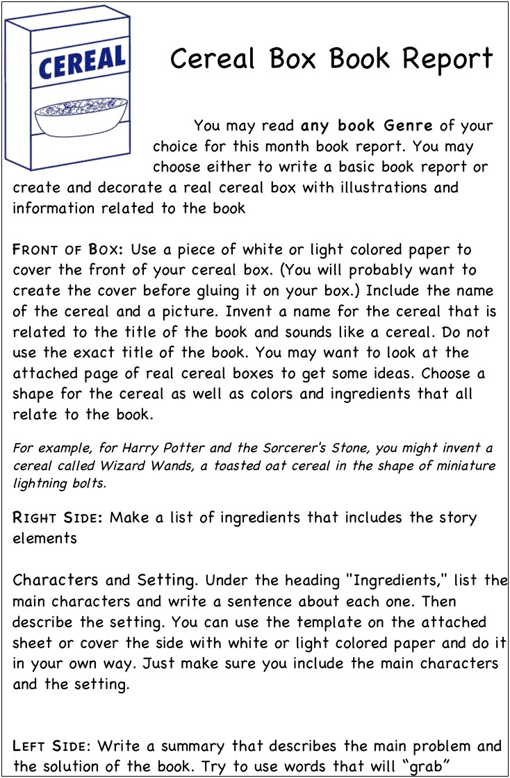 Free Cereal Box Book Report Template