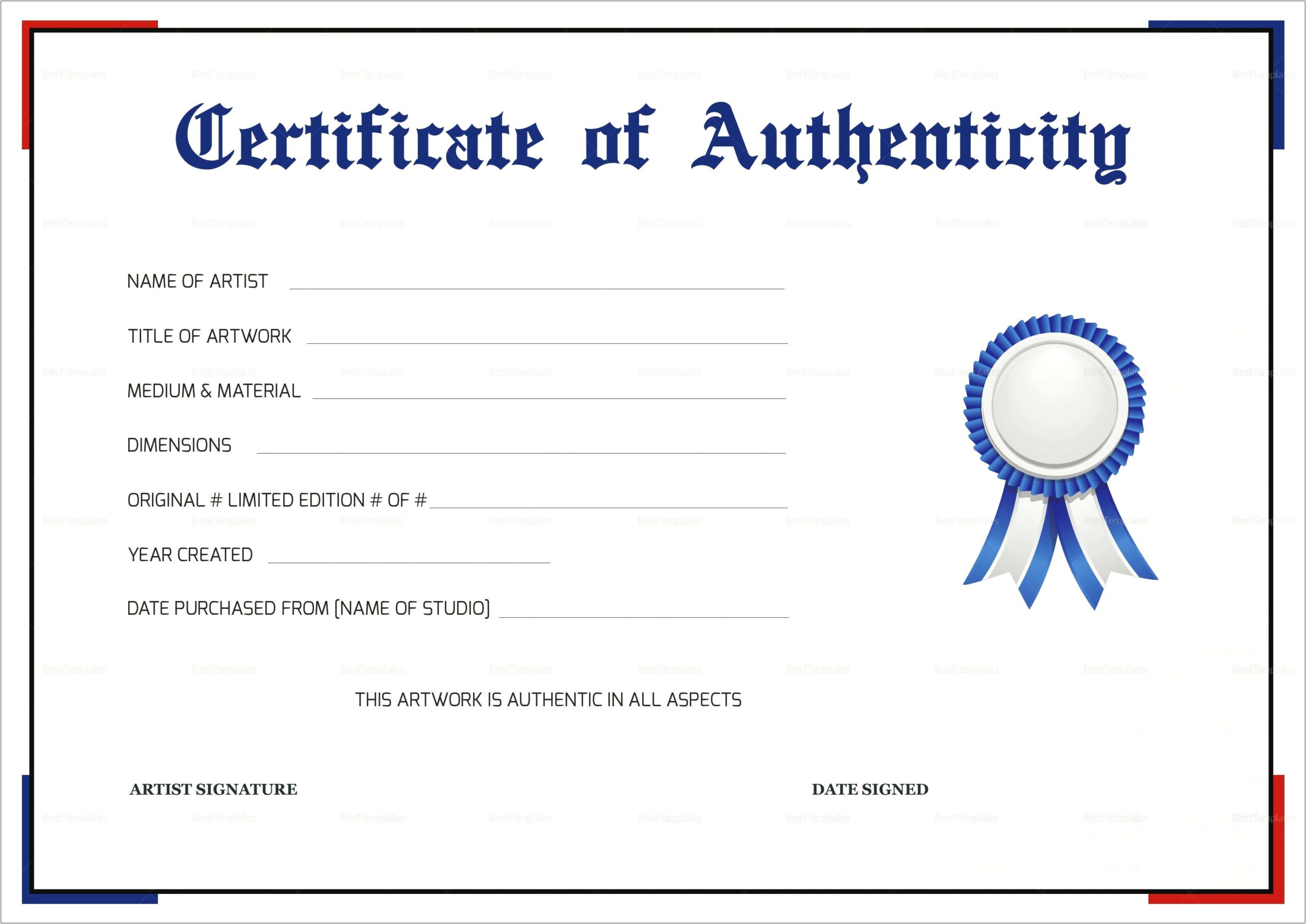 Free Certificate Of Authenticity Template For Artwork