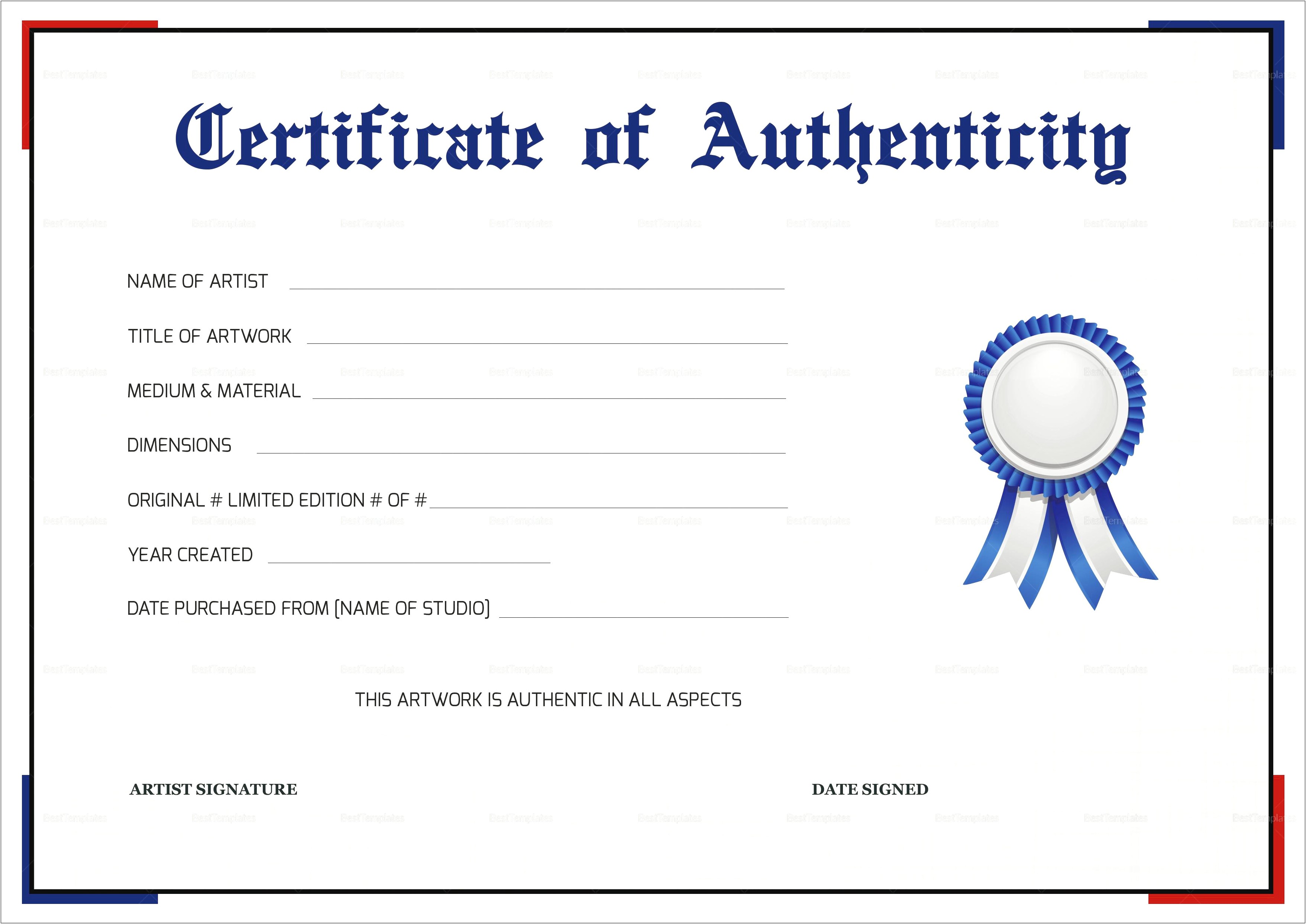 Free Certificate Of Authenticity Template For Artwork