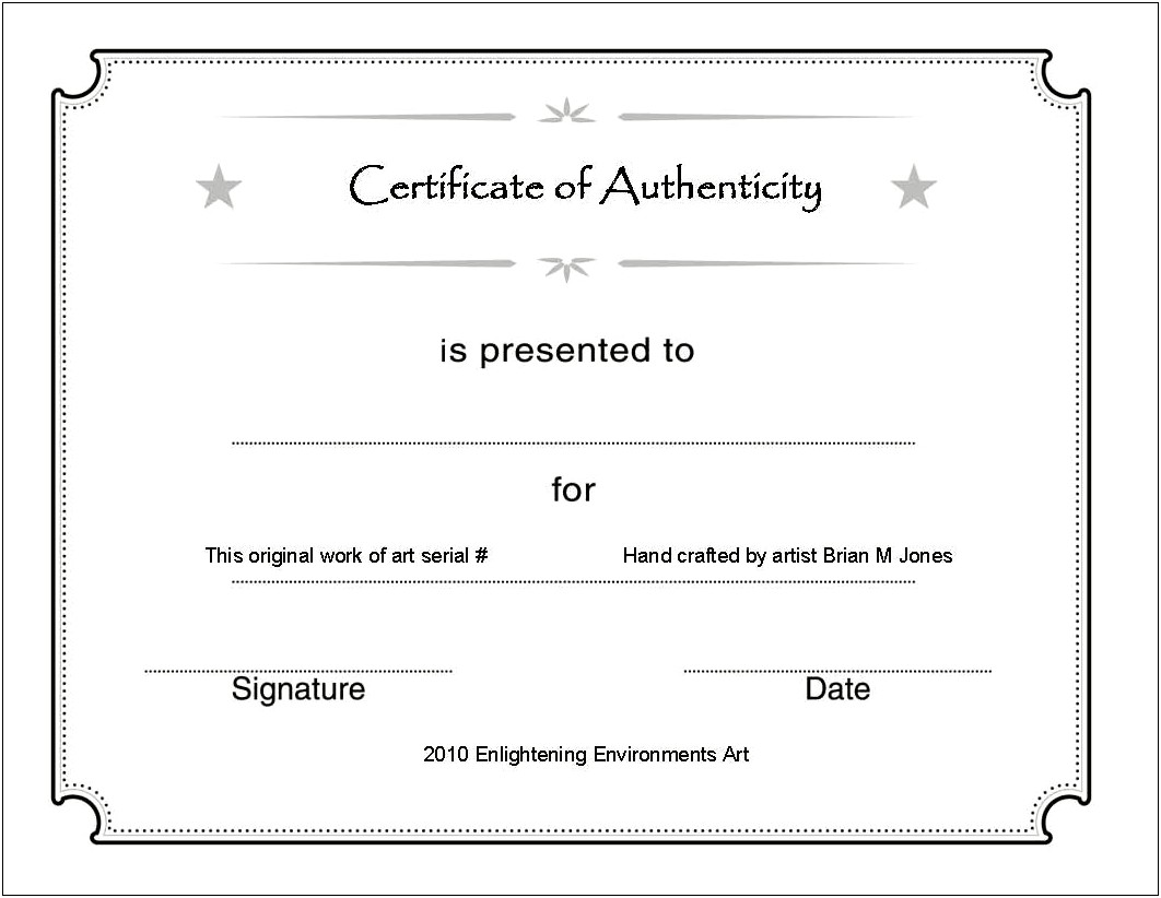 Free Certificate Of Authenticity Template Microsoft Word