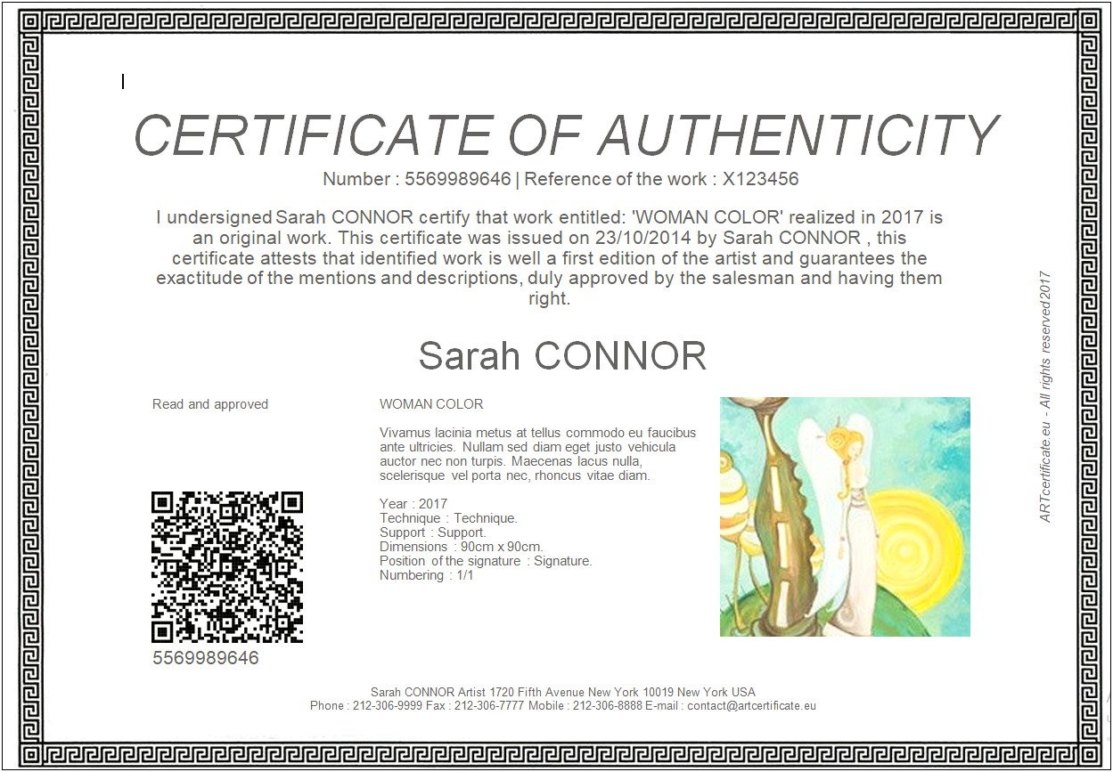 Free Certificate Of Authenticity Template With Watermark