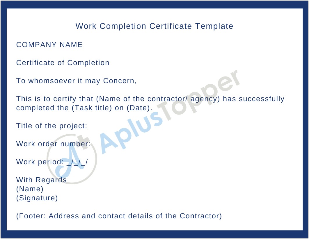 Free Certificate Of Completion Templates For Construction