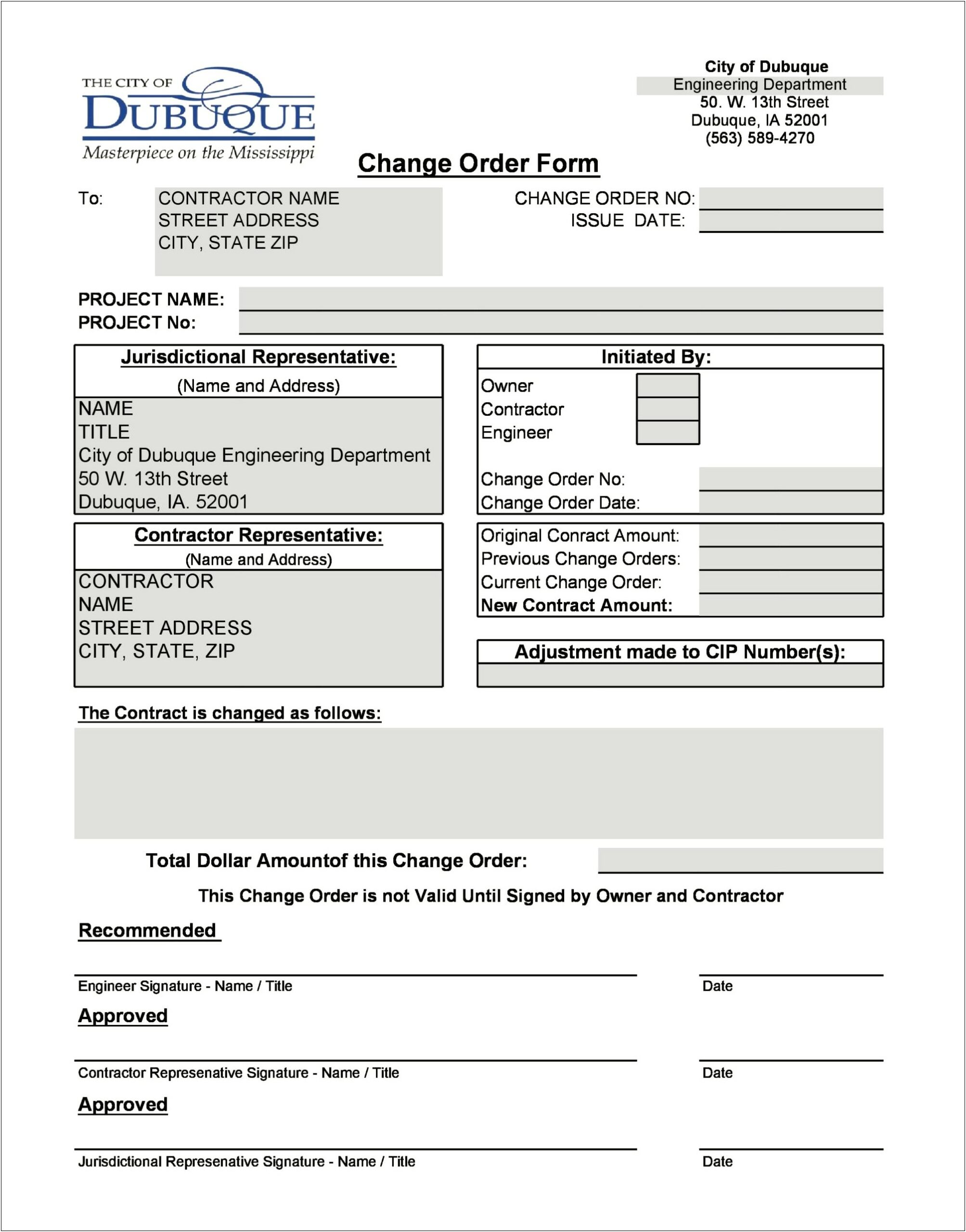 Free Change Order Template For Construction