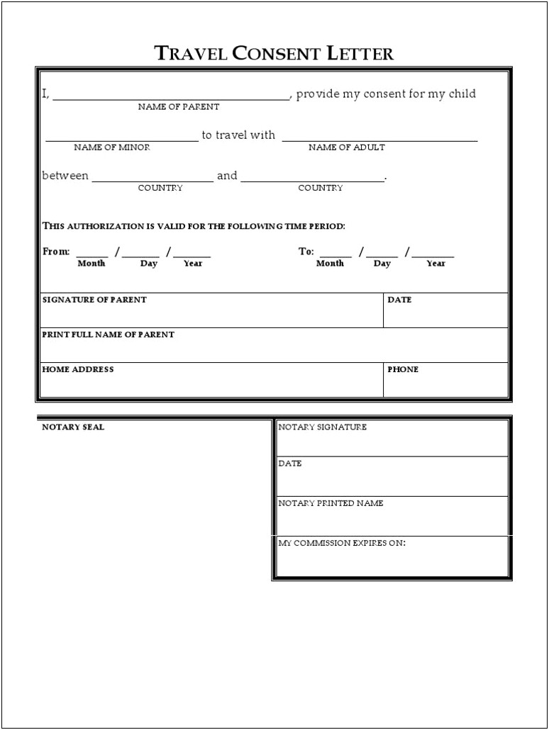 Free Child Travel Consent Form Template Canada