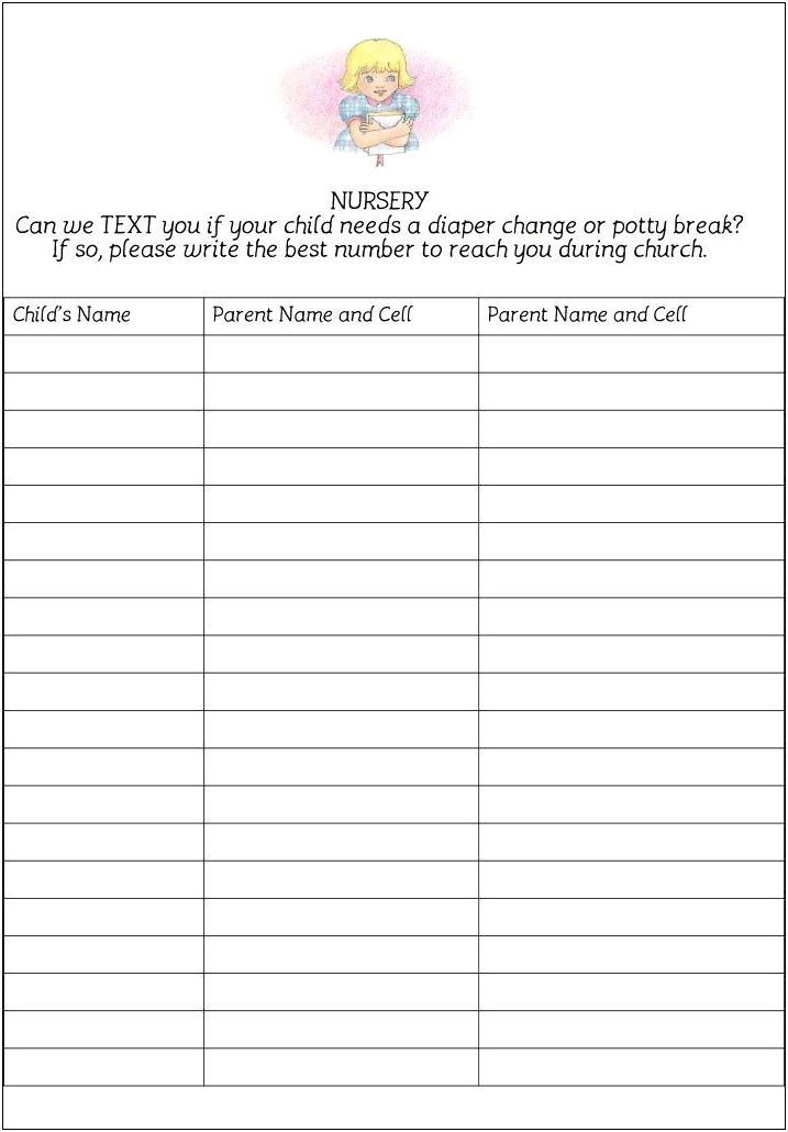 Free Childrens Church Sign In Sheet Template
