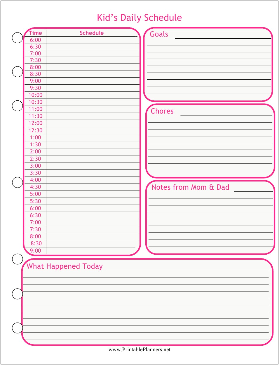 Free Children's Daily Schedule Template