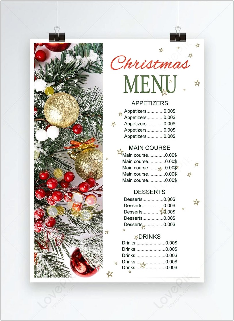 Free Christmas Dinner Menu Template Download