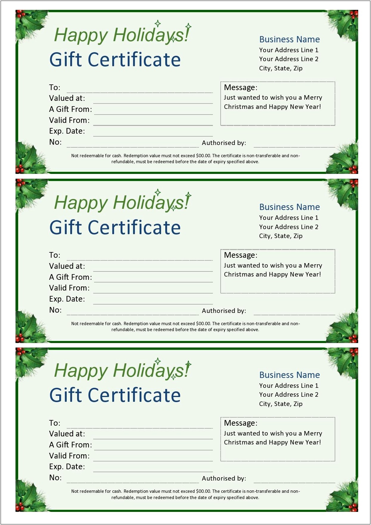 Free Christmas Gift Certificate Template For Mac