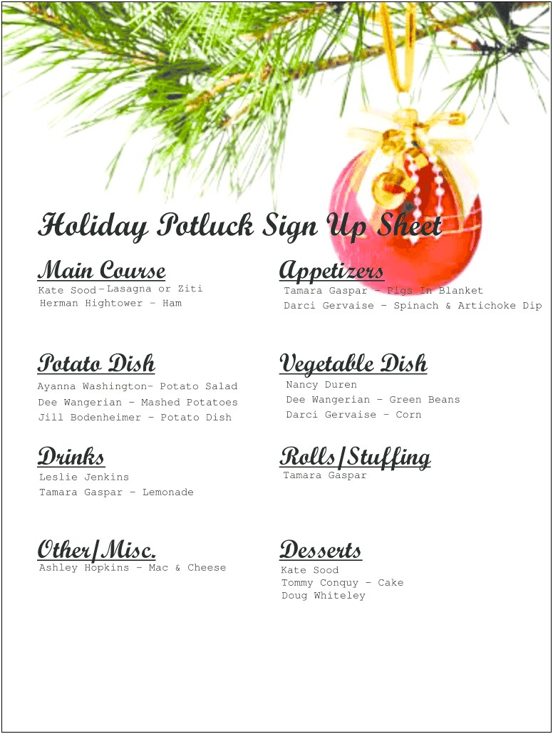 Free Christmas Party Sign Up Sheet Template