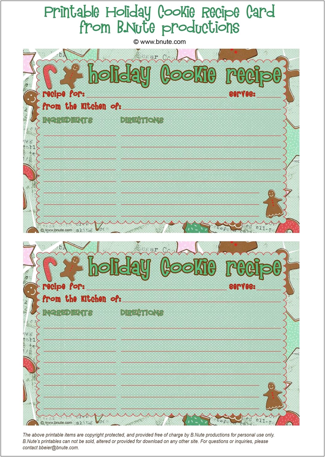 Free Christmas Recipe Card Templates Download