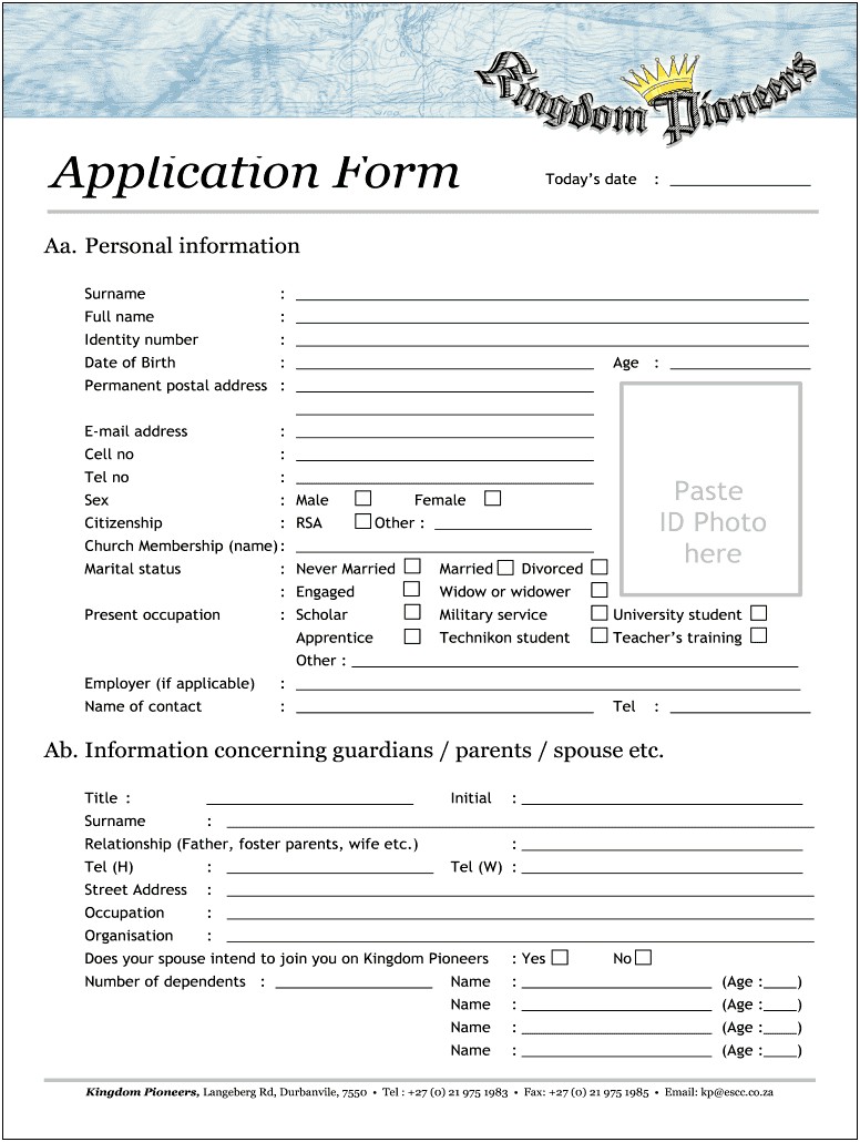 Free Church Membership Application Form Template