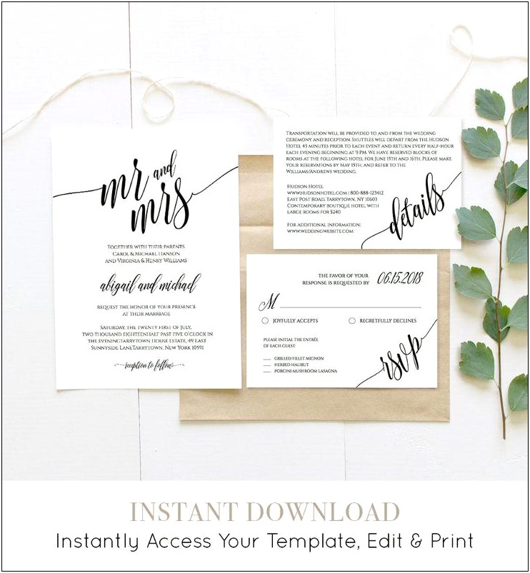 Free Classic Calligraphy Wedding Template Instant Download