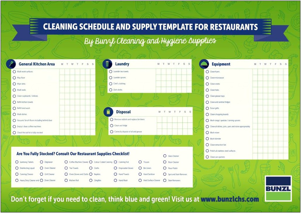 Free Cleaning Schedule Template For Cafeteria Plan