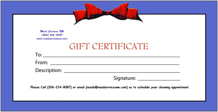 Free Cleaning Service Gift Certificate Template