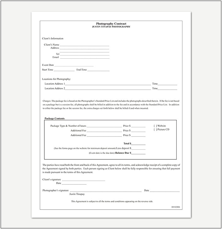 Free Client Service Agreement Template For Photography