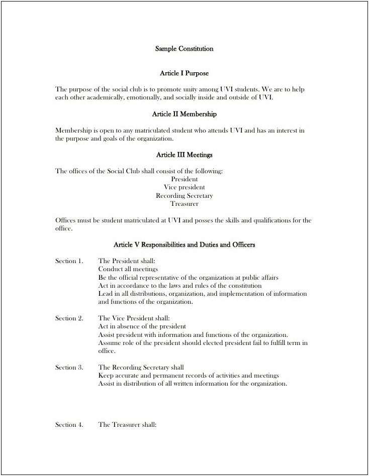 Free Club Rules And Constitution Template