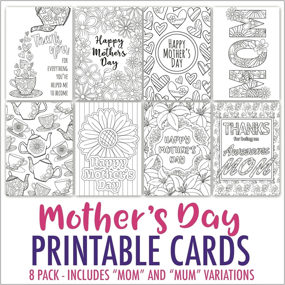 Free Coloring Templates Mother's Day Cards