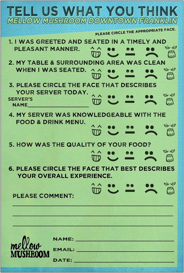 Free Comment Card Template For A Restaurant