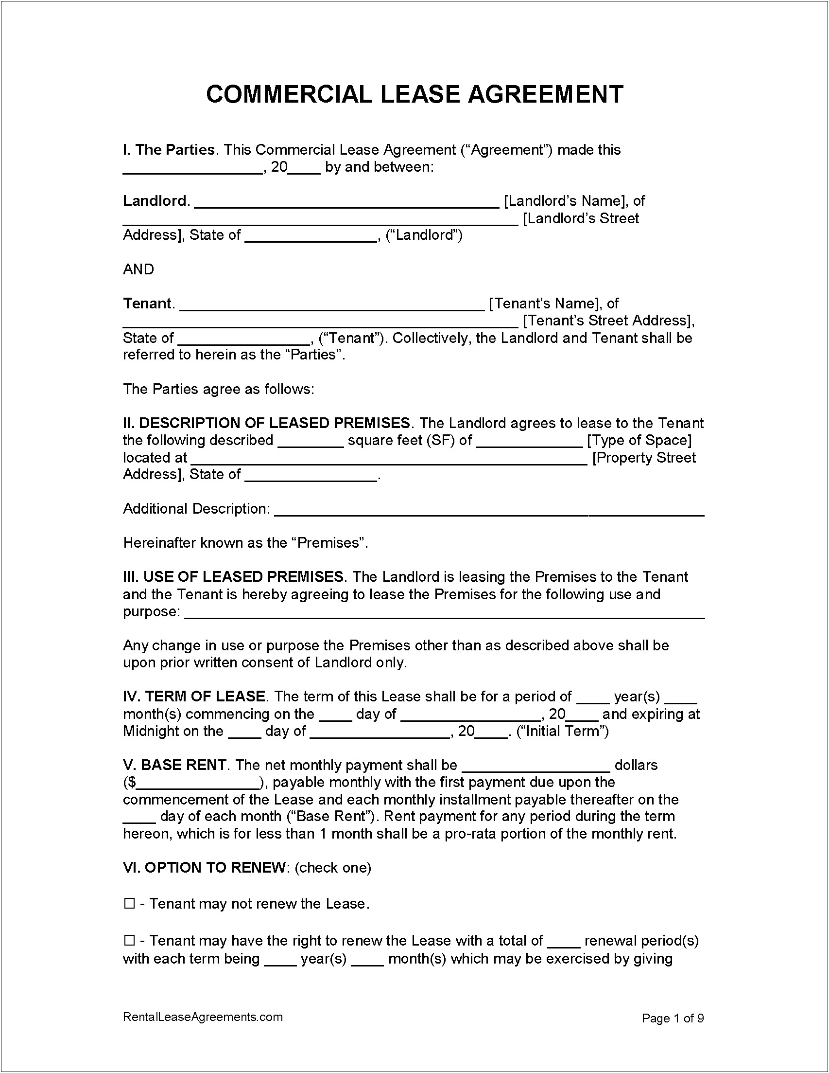 Free Commercial Lease Agreement Template Bc